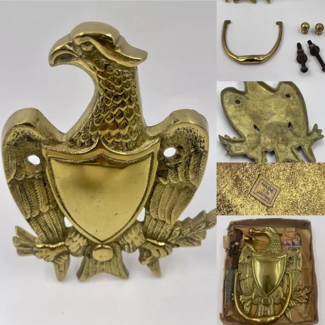 VINTAGE BRASS EAGLE SHIELD DOOR KNOCKER *Made In Japan*