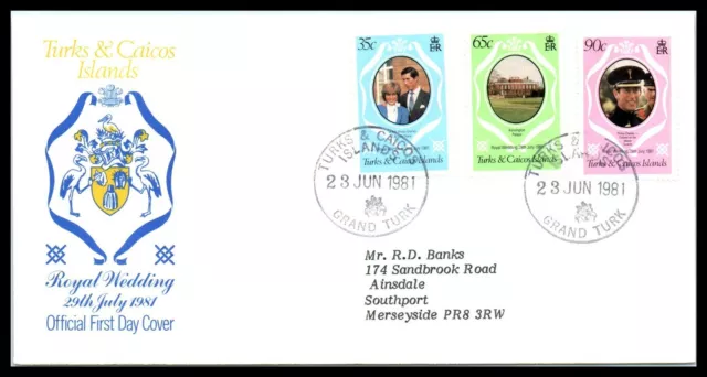 1981 TURKS & CAICOS ISLANDS FDC Cover - Royal Wedding, Grand Turk "2" C1