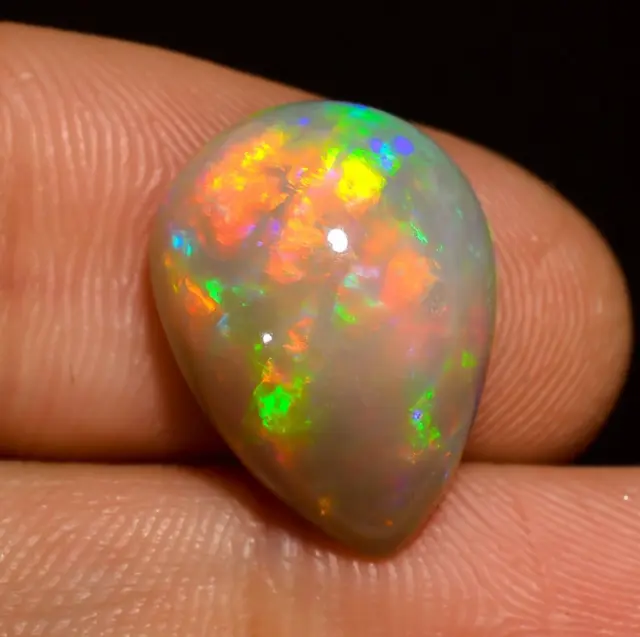 Natural White Ethiopian Opal Pear Shape Cabochon 6 Cts Loose Gemstone 16X12X7 mm