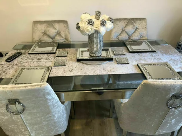 MIRRORED CRUSHED DIAMANTE TABLE PLACE MAT COASTER SET OF 9pc BLING SPARKLE NEW