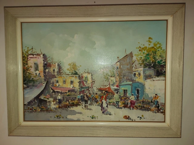 Antonio DeVity (1901-1993) listed Italian artist 19" by 27" oil painting Market