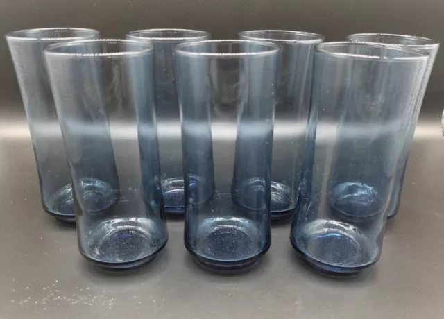 Set Of 7 Vintage Libbey Bolero Dusky Blue 6.5" Tumblers Drinking Glasses 16oz