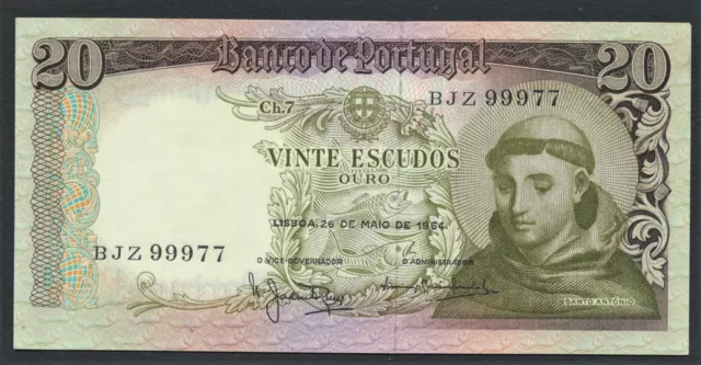 Portugal 4x 20 Vinte Escudos 1964 Banknotes Pristine UNC Sequential Nos. P-167 2