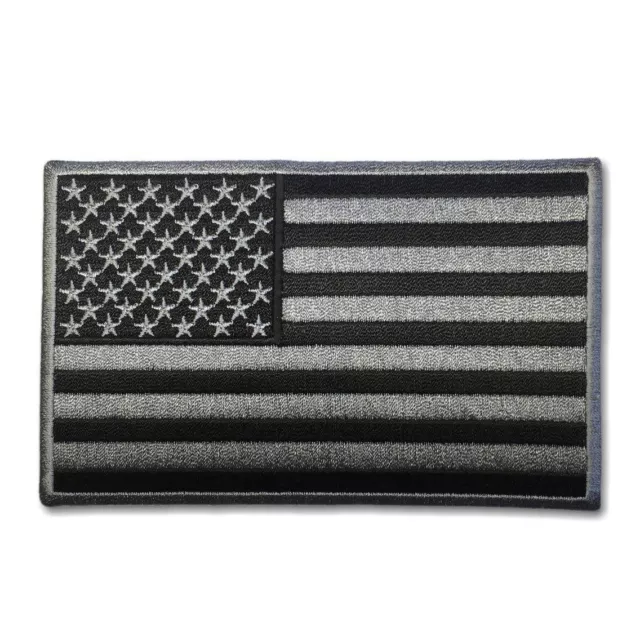 Embroidered 5" American US Flag Black Grey Sew or Iron on Patch Biker Patch