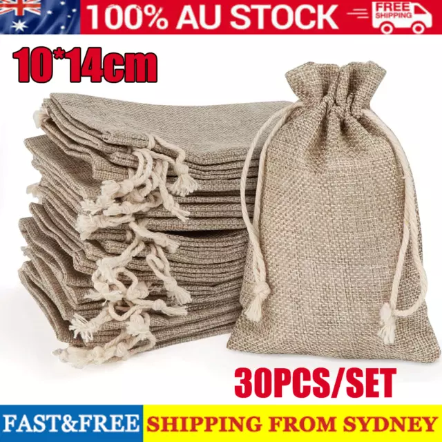 30x Natural Burlap Bags Jute Hessian Drawstring Sack Small Wedding Gift 10*14CM