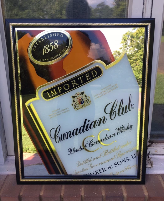 VINTAGE CANADIAN CLUB Whiskey Framed Free Standing Mirror Sign 21.5”x17