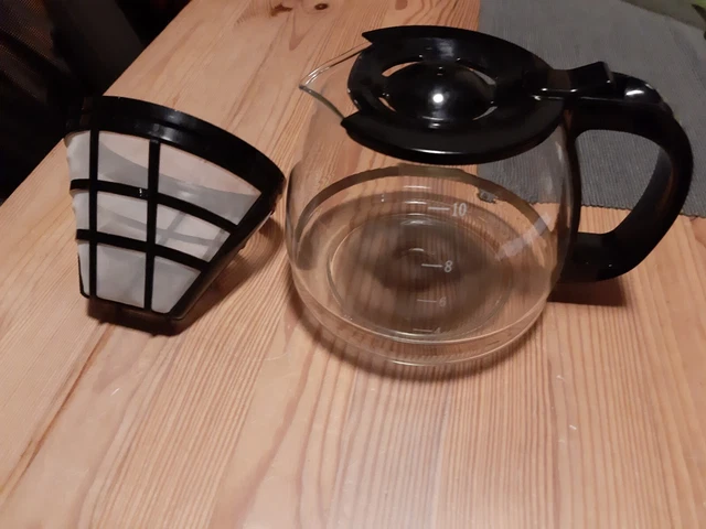 Glaskanne mit Deckel für Kaffeemaschine  10 Tassen Schwarz mit NEUEN Dauerfilter