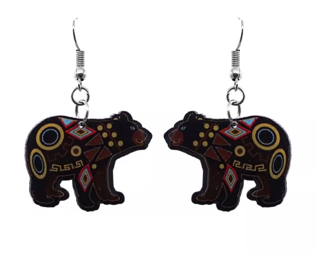 Tribal Black Bear Earrings Spirit Animal Art Handmade Native Forest Boho Jewelry