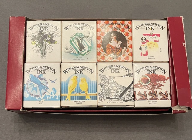 Tintas de dibujo vintage Winsor & Newton 14 ml conjunto de 8 colores nuevo stock antiguo
