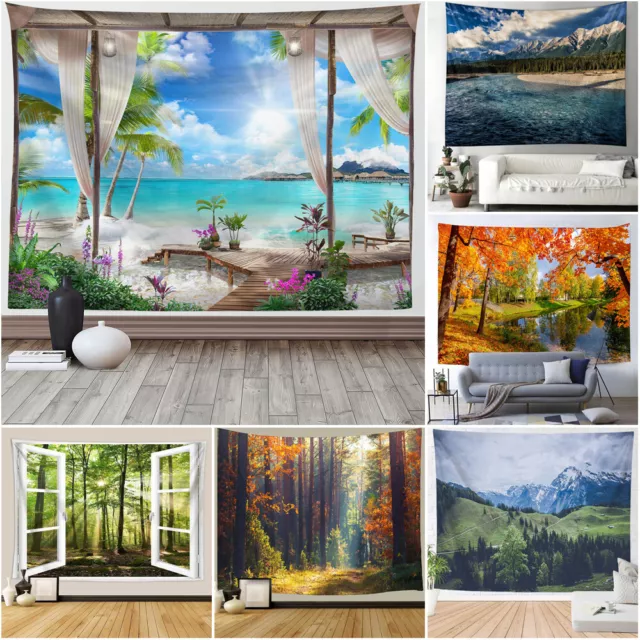 3D Large Courtyard Seaview Tapestry Wall Hanging Blanket Bedroom Bedspread Gifts