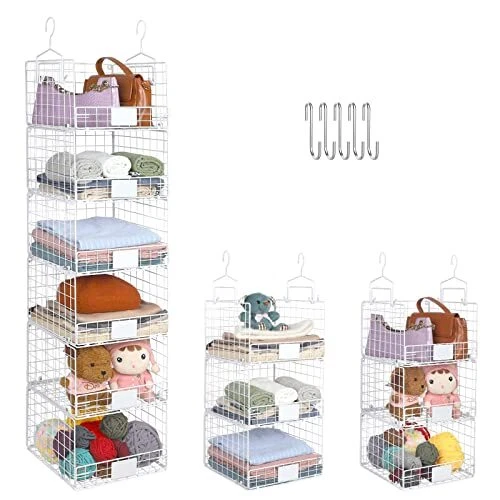 6 Tiers Hanging Closet Shelves Organizer with Name Plate S Hooks, 6-Tier White