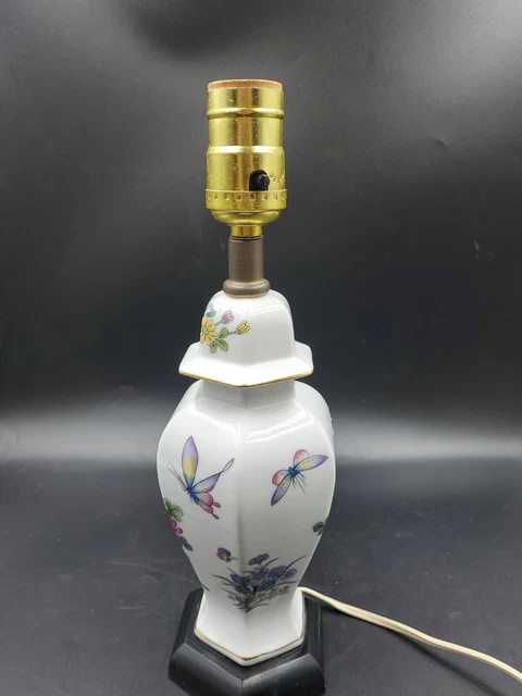 Porcelain Wood Base  Table or parlor lamp butterflies flowers No Damage No shade