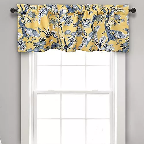 Lush Decor Dolores Bird Floral Print Single Curtain Valance 18" x 52" Yellow