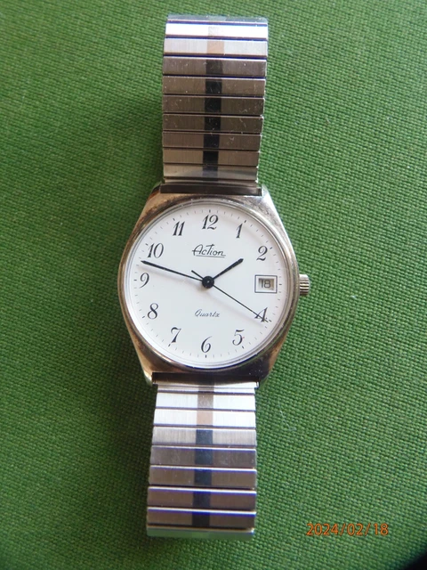 Montre ACTION Homme - Boîtier Acier 36 Mm, Bracelet Noir - Vintage, Pile Incluse