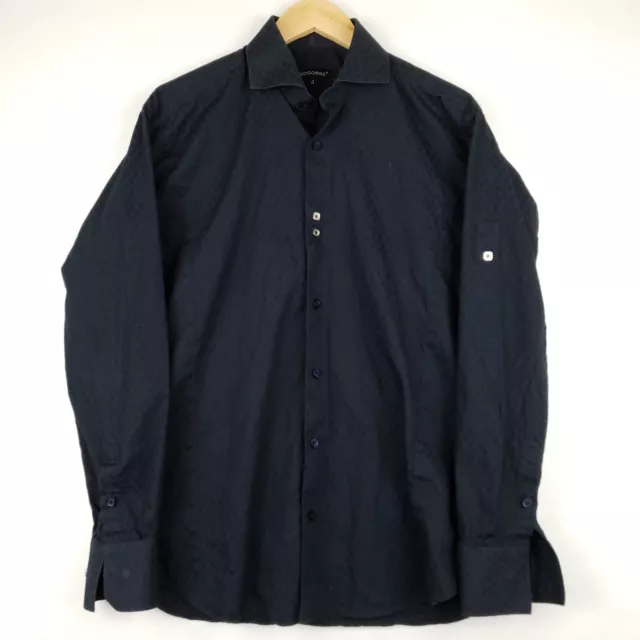 Bogosse Shirt Mens Button Up Long Sleeve Collared Blue Textured 4 100% Cotton