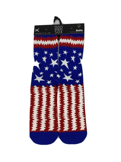 NWT Odd Sox Official American Flag Stars & Stripes Knit Crew Socks Size 6-13