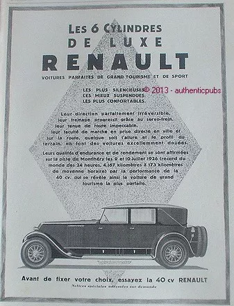 Publicite Automobile Renault Les 6 Cylindres De Luxe De 1927 French Ad Car Pub