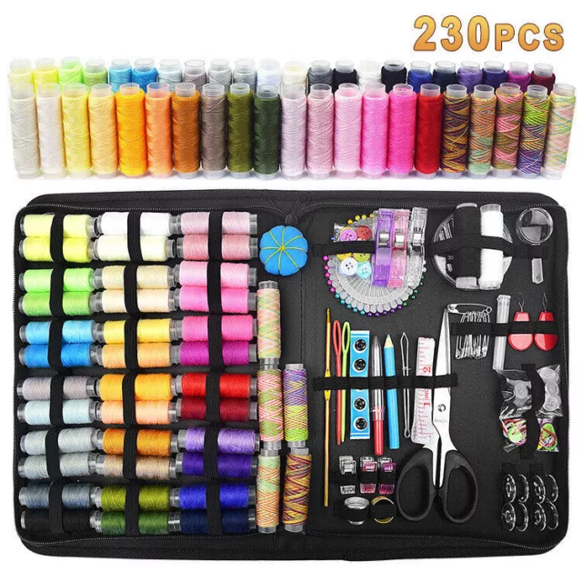 230Pc Large Portable Sewing Kit Home Travel Case Needles Thread Scissors Set Box