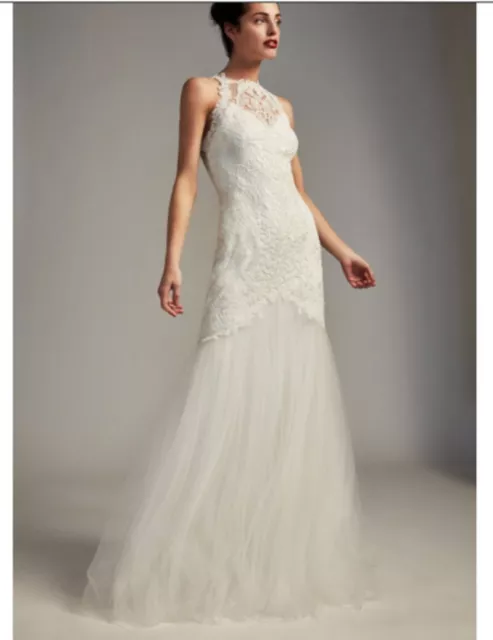 Tadashi Shoji Bridal Janey Lace Halter Mermaid Tulle Ivory Gown Sz 16 $878 Tadashi Shoji Bridal Janey Lace Halter Mermaid Tulle Ivory Gown Sz 16 $878