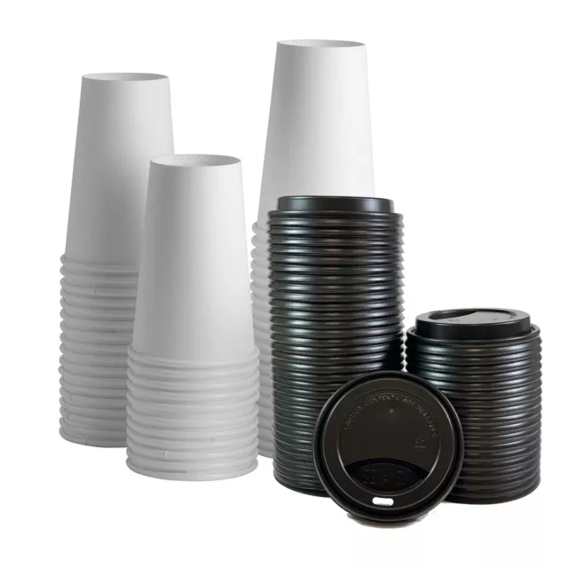 Disposable Paper Coffee Cups with Lids 400 sets Plain White 16oz