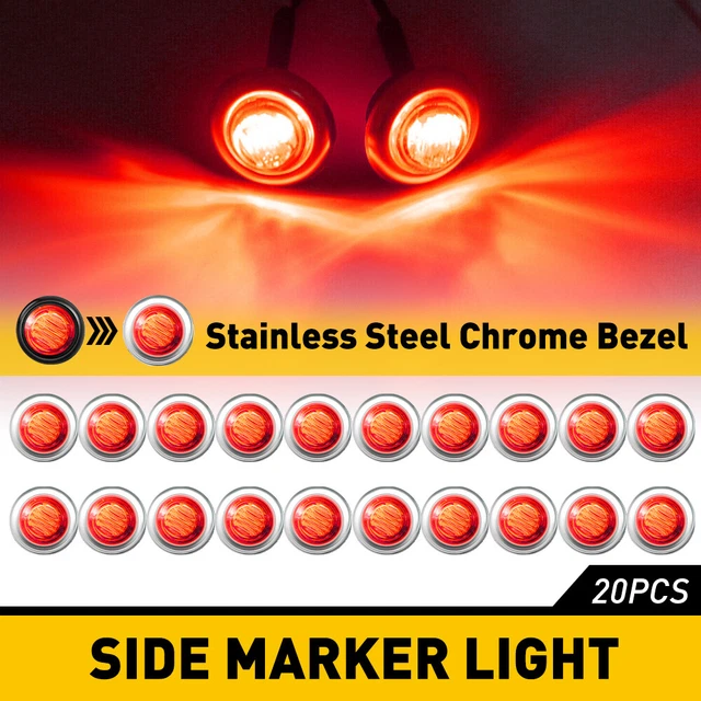 20pcs 3/4" Round Red LED Side Marker Light With Stailness Base Truck Trailer CUS