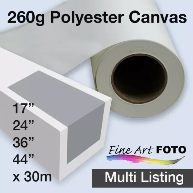 Matte Polyester Inkjet Canvas 260gsm x 30m rolls Sizes 17"- 44" *Free Shipping