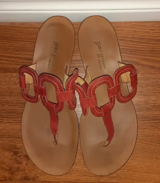 Paul Green Munchen Red Leather US 10 UK 7.5 Sandals Thongs W