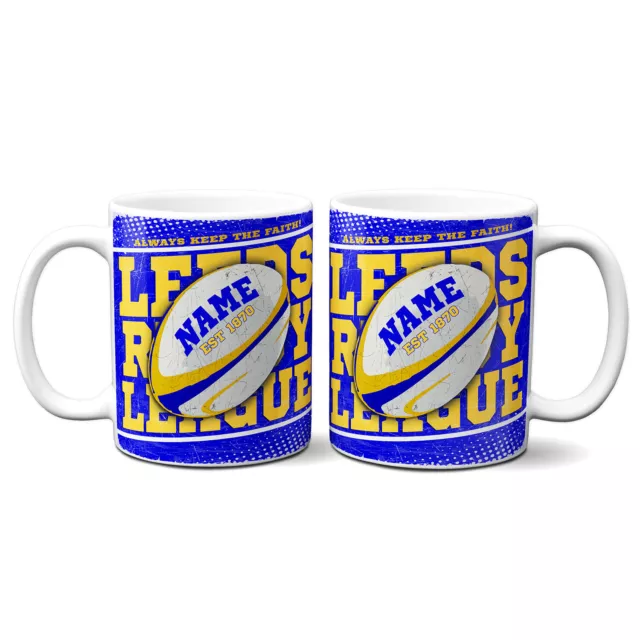 Personalised Leeds Rhinos Mug Rugby League Cup Birthday Dad Fathers Gift RPM08