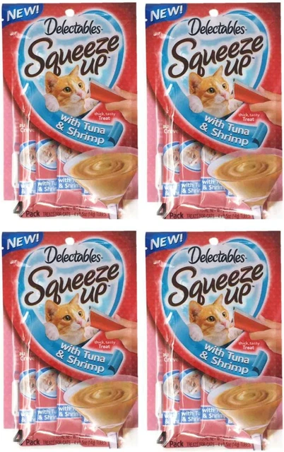 Paquete de golosinas para gatos Squeeze up Hartz 4 bolsas de sabor 2,0 oz cada atún camarón