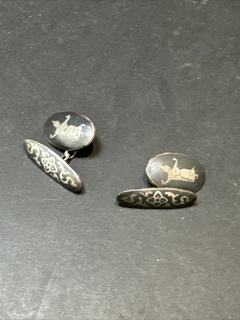 Ancienne Paire de Bouton de Manchette En Argent Massif 800 Créateur Ethnique