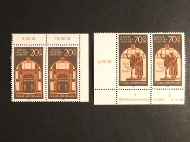 DDR 1988 postfrisch Mi-Nr 3153-3154DV** Paare Eckrandstücke Druckvermerk, Satz