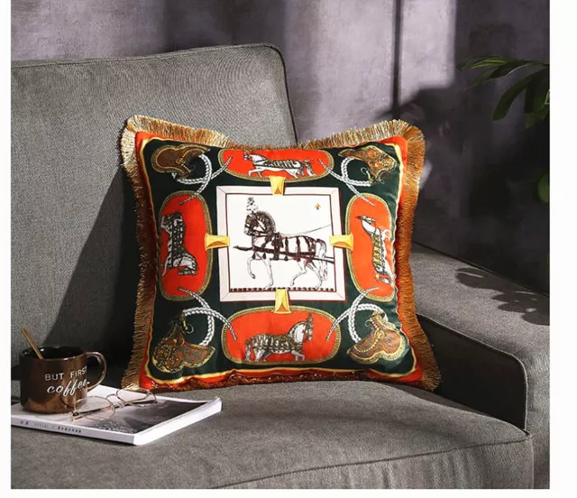 New Velvet Royal Horse Pillow Cover Luxury Couch Case Greek Embroidered Cushion