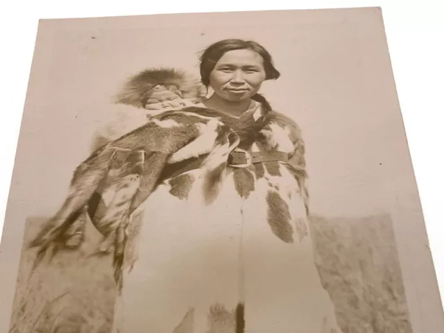Antique RPPC Native American REAL PHOTO POSTCARD Eskimo Women With Child Nome AK 2