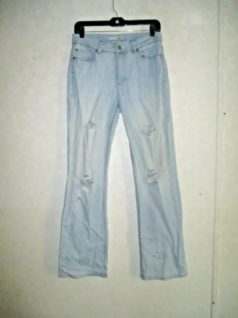 Very Nice! Womens, Chico's Platinum Distressed Blue Denim Jean Pants Size: 1 Reg