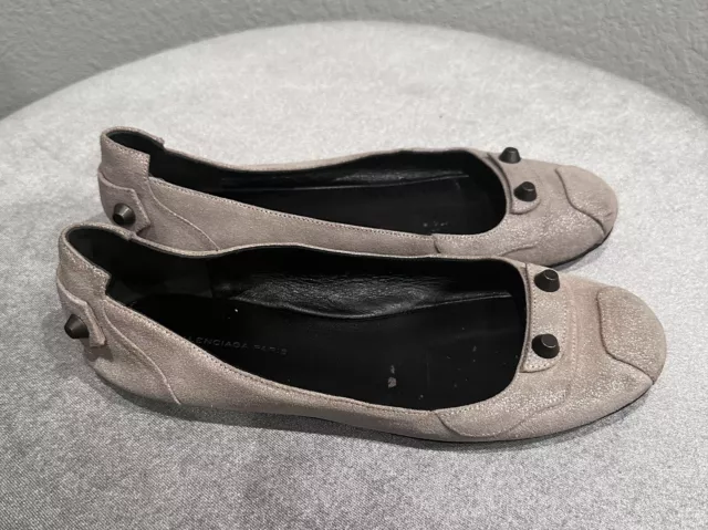 ⭐️ Balenciaga Womens Arena Studded Beige Suede Round Toe Ballet Flats Size 37/7 3