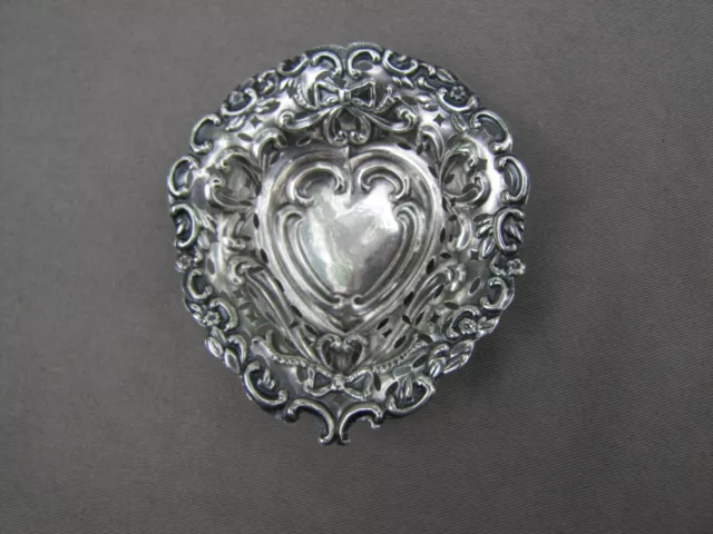 antique British sterling silver heart small condiment dish