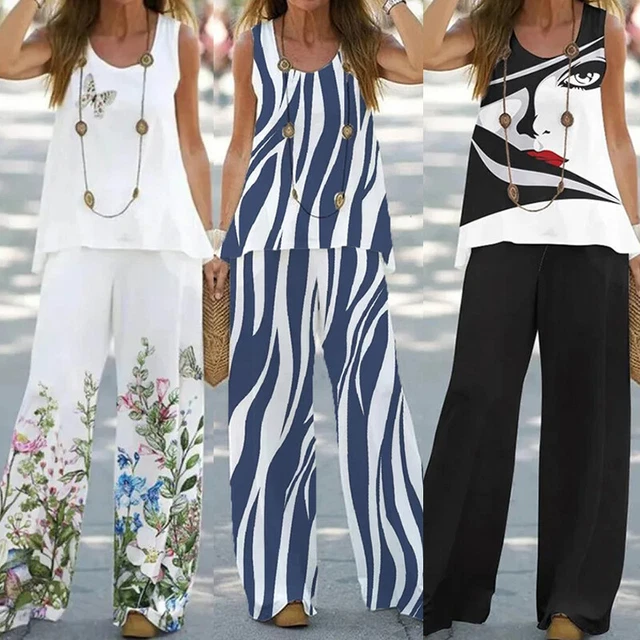 Serbatoio Set Pantaloni Top Abiti Cocktail Casual Boho 2 Pezzi Don ♪