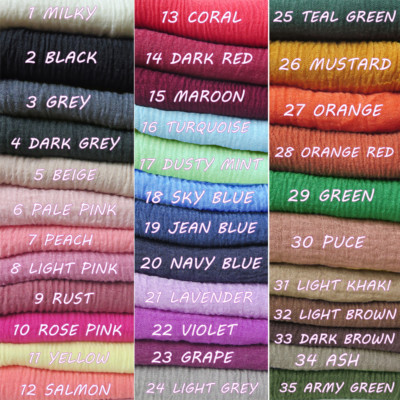 Solid Crinkle Tête Écharpe Châle Usé bords musulman peau Hijab Turban 35 Couleurs 