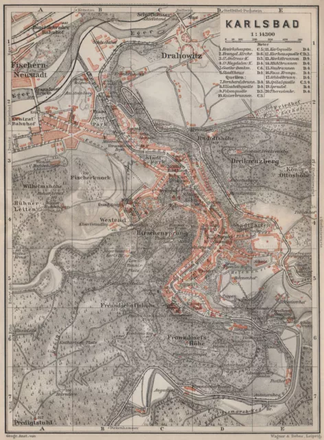 KARLSBAD VARY Stadtplan Mesta. Karlsbad Karlsbad. Tschechische Republik 1905 Karte
