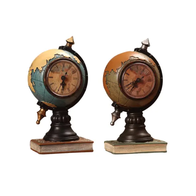 Globe Figurine Table Clock Resin Art Craft Ornament for Desk Bedroom Office