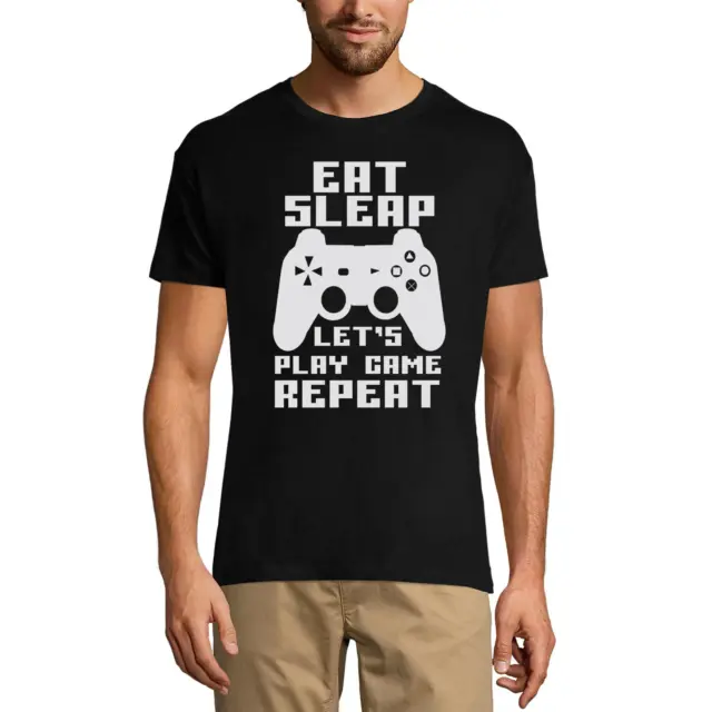 ULTRABASIC Men's Gaming T-Shirt Eat Sleep Game Repeat - Funny Gamer Shirt