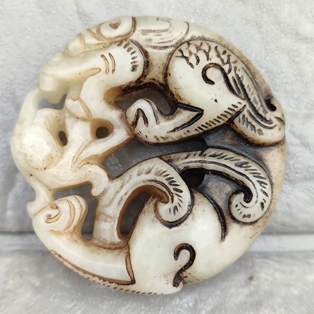 Old Chinese hand-carved natural jade pendant necklace antique collection A-186