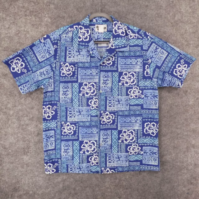 Vintage Howie's Hawaiian Shirt Mens Extra Large Short Sleeve Blue Floral USA