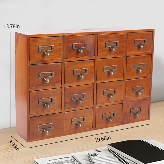 Vintage Library Desk Drawer Organizer - Wooden Storage Box with 16 Drawers USA