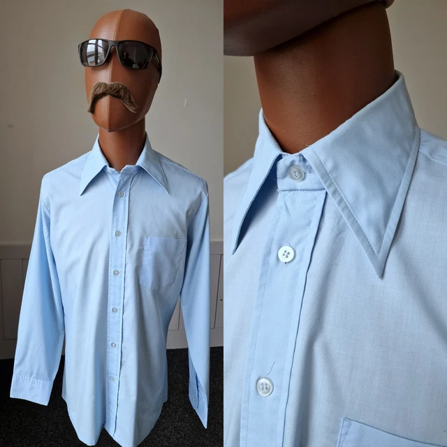Camicia Vintage anni '70 Collare Pugnale | 16"/Large | Blu Policotone Mod Disco BC47