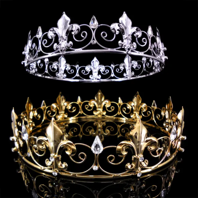 Men's Imperial Medieval Fleur De Lis King Metal  Crown 5cm Tall 56.5cm Circ