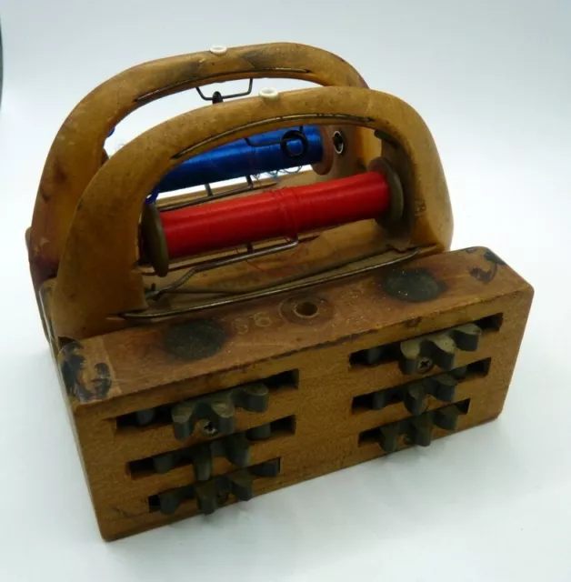 Antique Wood Ribbon Weaving Loom Shuttle Bobbin With Pink Thread