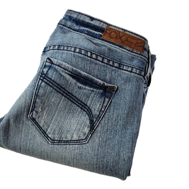 FOX Racing Jeans Womens Juniors 3 Blue Super Skinny Distressed Denim Pants 29x31