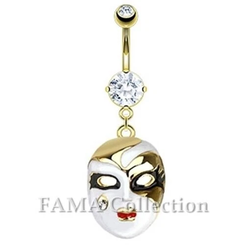 FAMA Phantom of the Opera Mask with CZ Dangle 14kt Gold Plated Navel Belly Ring