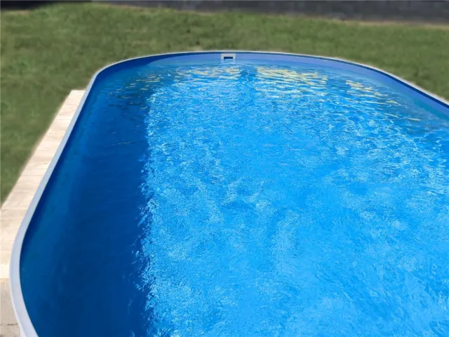 Pool Set komplett Stahlwand + Alu Handlauf Schwimmbecken Swimmingpool 0,8mm blau
